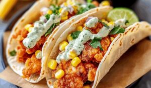 Fried Chicken Street Corn Tacos with Jalapeno Lime Ranch Recipe