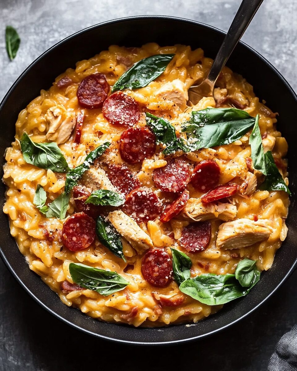 Creamy Chicken Risoni with Crispy Salami Recipe