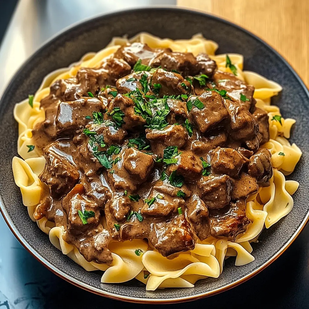 Beef Stroganoff over Egg Noodles Recipe