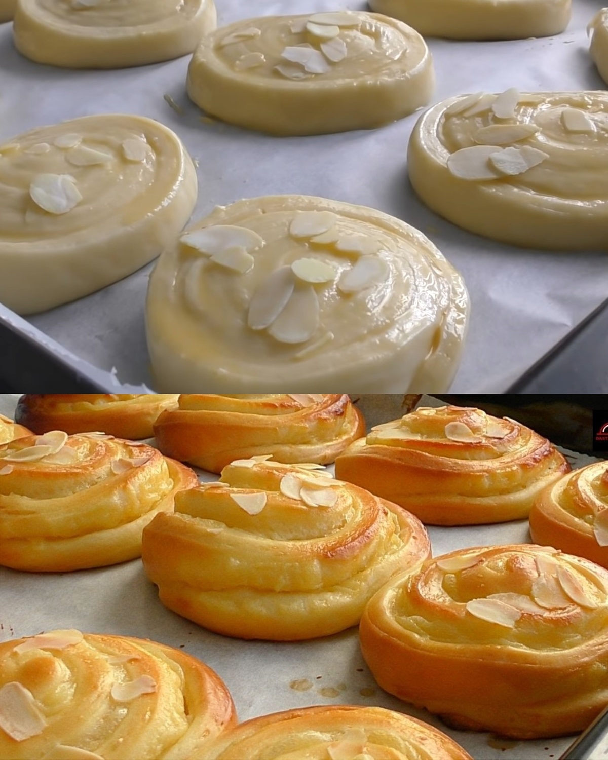 Custard-Filled Sweet Rolls with Almond Flakes Recipe