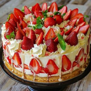 Strawberries And Cream Cheesecake Cake Recipe