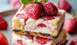 Golden Oreo Strawberry Cheesecake Bars Recipe