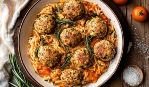 Baked Rosemary Chicken Meatballs With Tomato Orzo Recipe