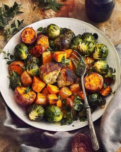 Roasted Brussels Sprouts with Sweet Potatoes Recipe