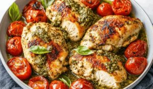 Pesto Chicken with Roasted Tomatoes Recipe