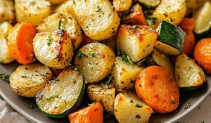 Sage-Scented Garlic Herb Roasted Potatoes, Carrots, and Zucchini Recipe