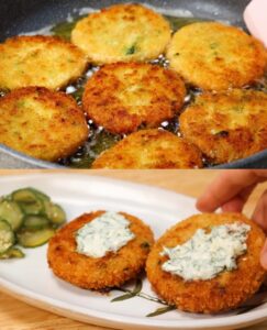 Potato Patties with Cucumber Salad and Dill Garlic Sauce Recipe