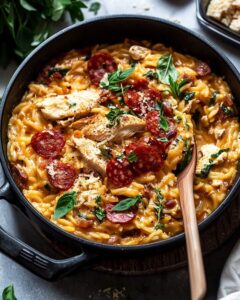 One-Pot Chicken Risoni with Crispy Salami Recipe