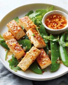 Crispy Coconut Tofu with Zesty Snap Pea Salad and Sweet Apricot Glaze Recipe