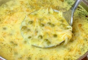 Pea and Cheese Noodle Soup Recipe