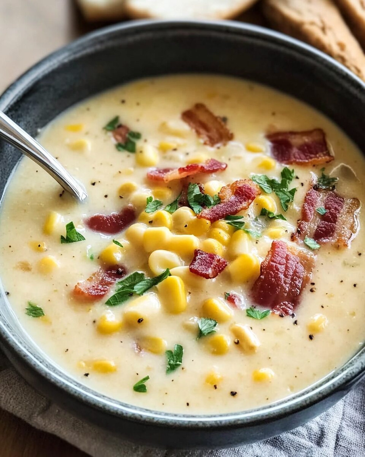 Creamy Corn Chowder with Crispy Bacon Recipe