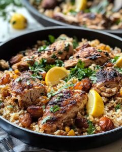 One-Skillet Baked Chicken Shawarma and Rice Pilaf Recipe