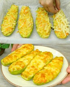 Cheesy Stuffed Zucchini Boats with Vegetables Recipe