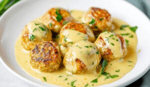 Chicken Meatballs With Creamy Honey & Mustard Sauce Recipe