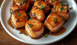 Honey Butter Garlic Glazed Salmon Bites Recipe