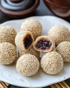 Crispy Golden Sesame Balls Filled with Sweet Red Bean Paste Recipe