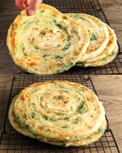 Homemade Flatbread with Green Onions and Spinach Recipe