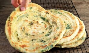 Homemade Flatbread with Green Onions and Spinach Recipe