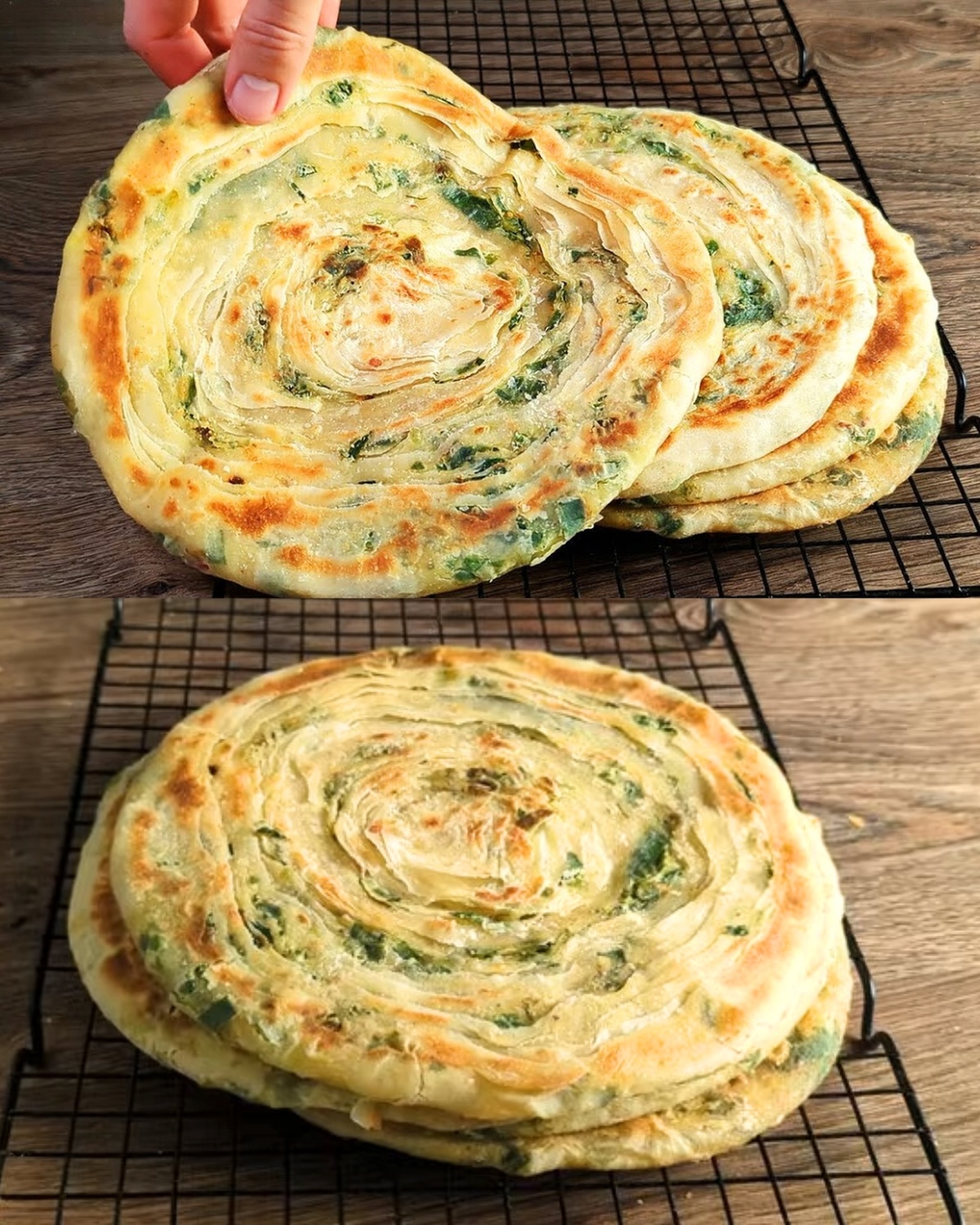 Homemade Flatbread with Green Onions and Spinach Recipe
