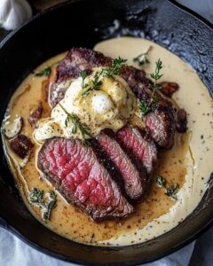 Cast Iron Bavette Steak with Whiskey Garlic Cream Sauce Recipe