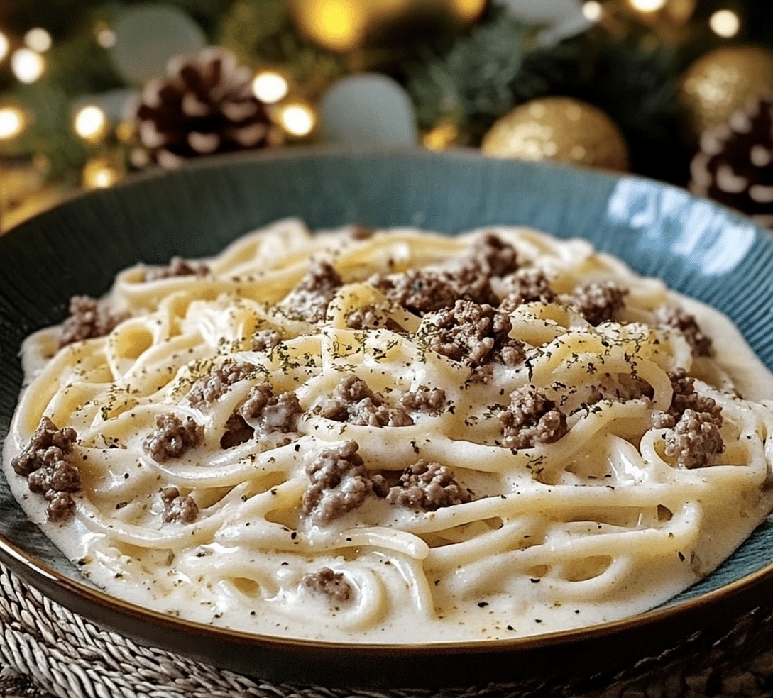 Creamy Ground Beef Alfredo Pasta Recipe