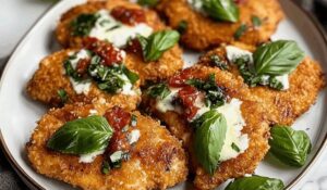 Italian Basil Chicken Cutlets with Tomato and Burrata Topping Recipe