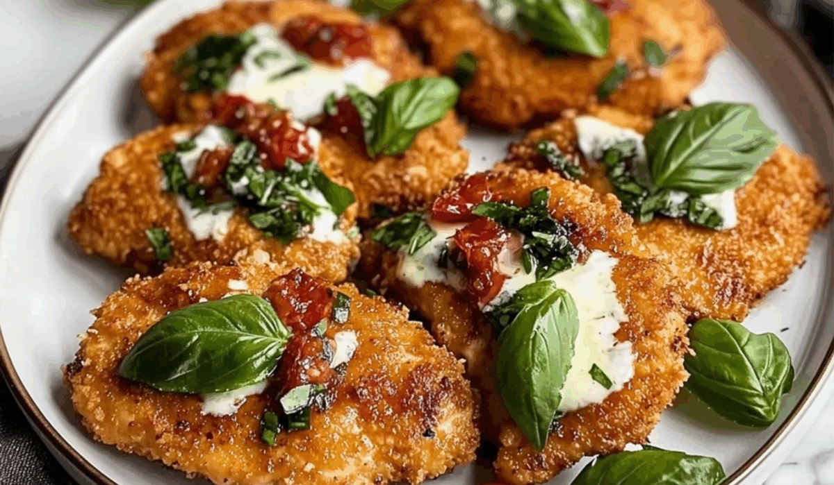 Italian Basil Chicken Cutlets with Tomato and Burrata Topping Recipe