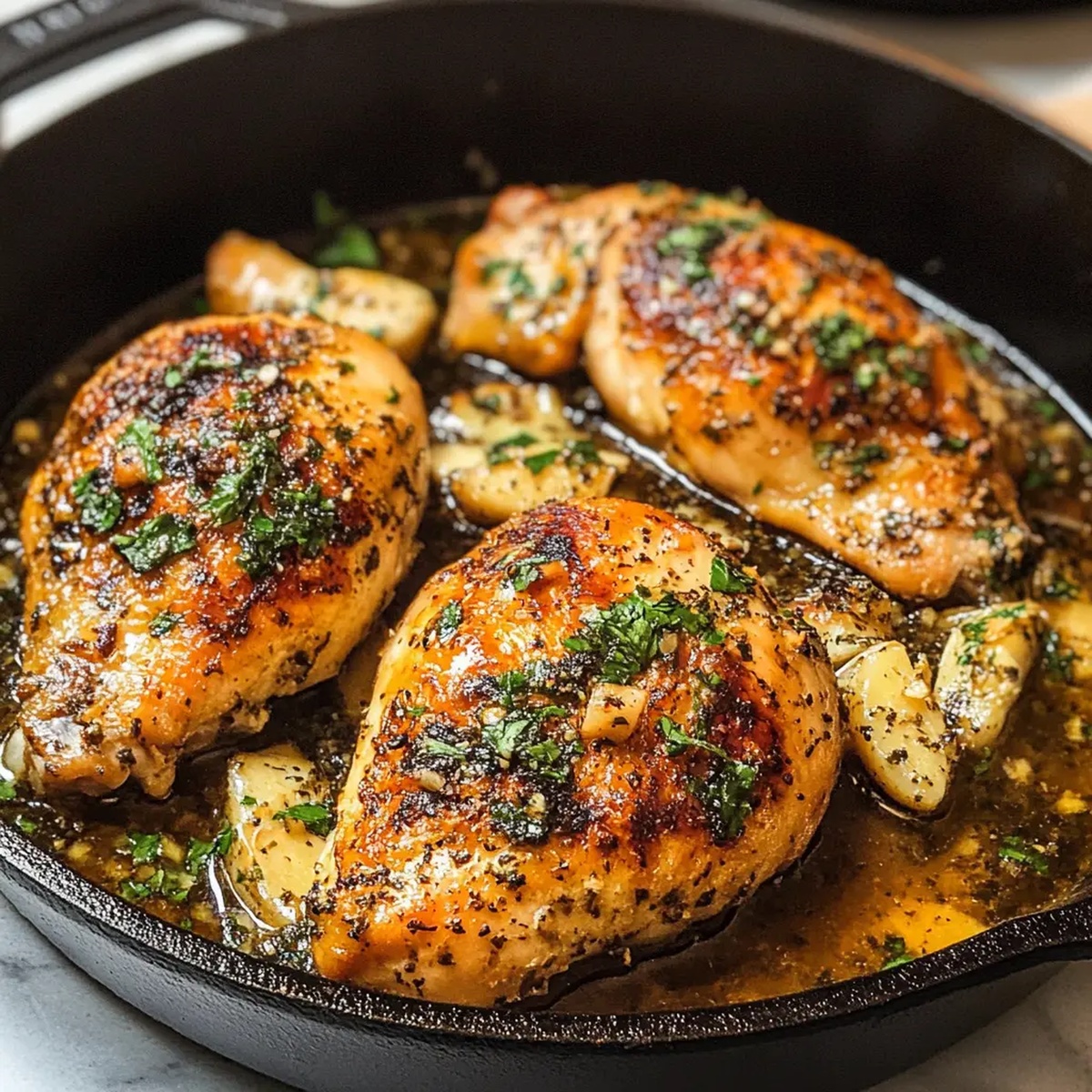 Cast Iron Chicken Breasts with Garlic Herb Butter Recipe