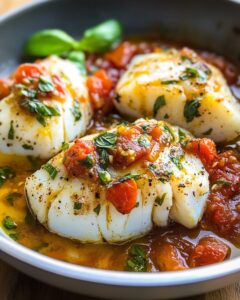 Pan-Seared Cod in White Wine Tomato Basil Sauce Recipe
