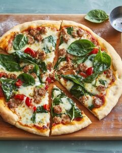 Rustic Sausage Ricotta Pizza with Fresh Spinach Fennel Salad Recipe