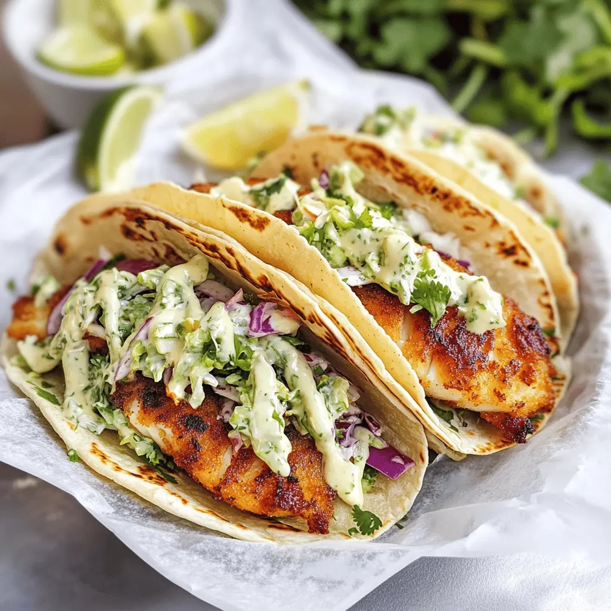 Crispy Fish Tacos with Cilantro Lime Slaw Recipe