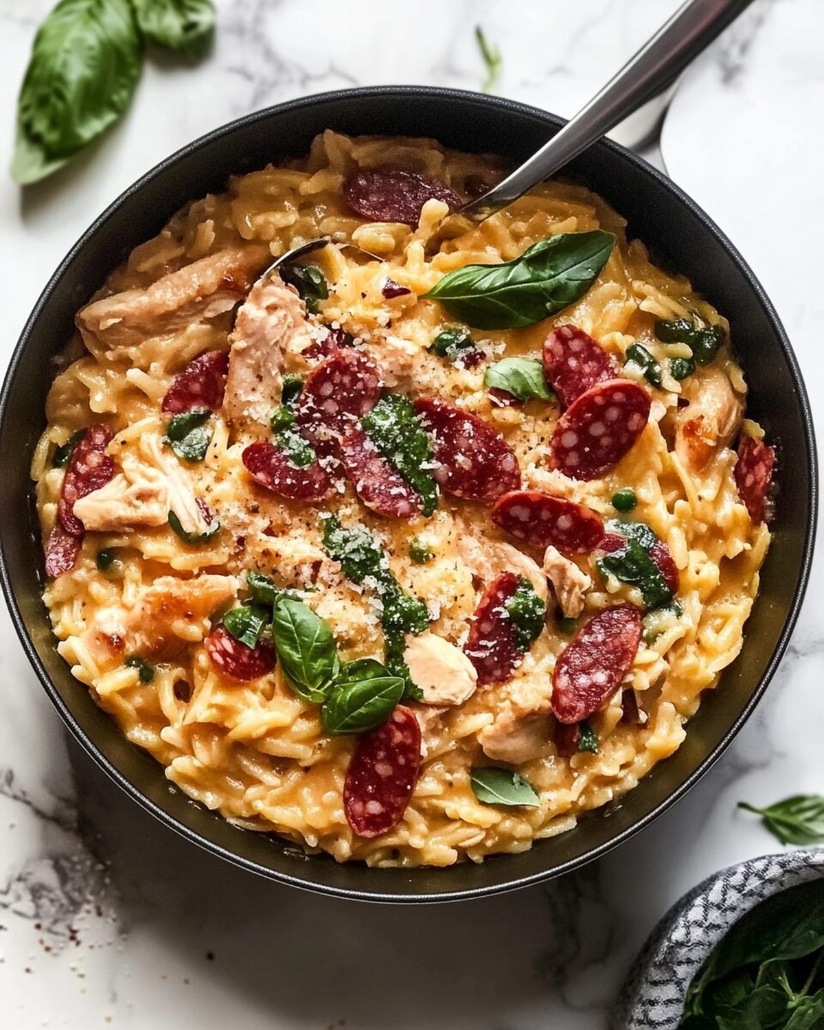 One Pot Chicken Risoni with Crispy Salami Recipe