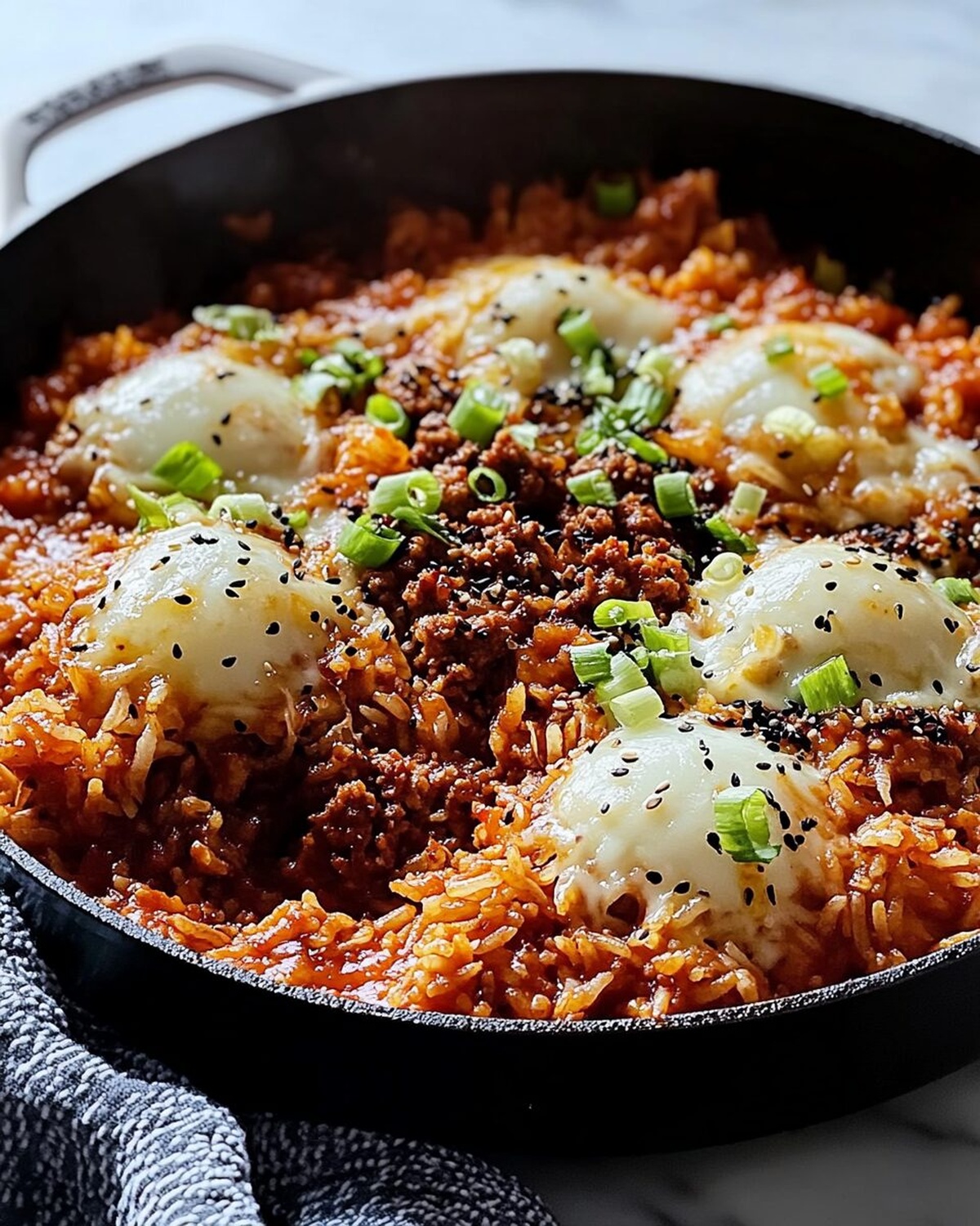 Crispy Skillet Rice with Gochujang, Ground Beef, and Kimchi Recipe