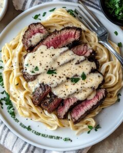 Savory Steak Gorgonzola Alfredo with Creamy Parmesan Sauce Recipe