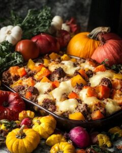 Amish Hamburger with Fall Veggies Bake Recipe