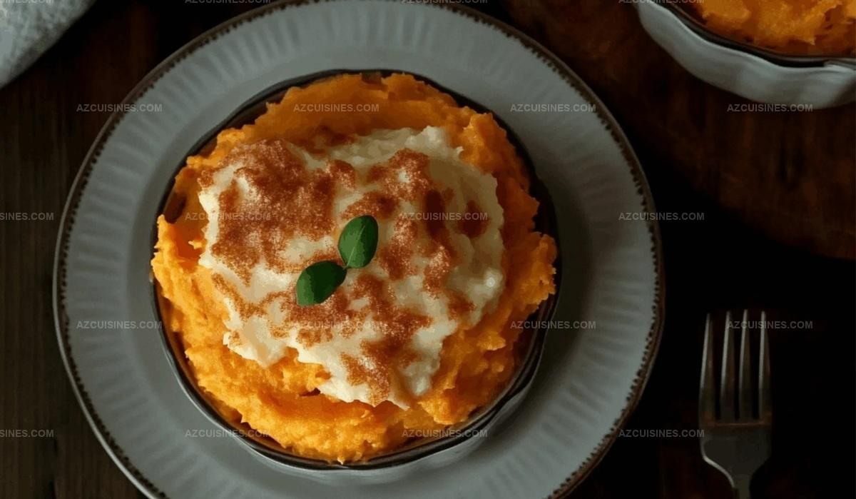 Mashed Sweet Potato Casserole with Marshmallow Gravy and Pecans Recipe