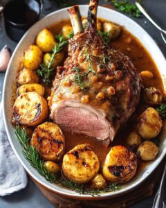 Savory Herb-Crusted Roast Lamb Leg with Velvety Gravy Recipe