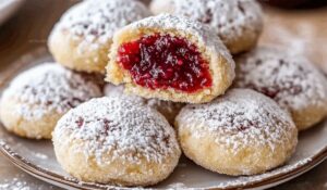 Raspberry Filled Almond Snowball Cookies Recipe