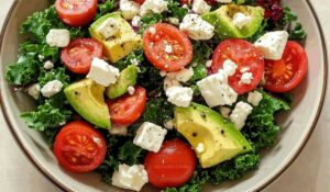 Avocado Kale Salad with Cherry Tomatoes and Feta Recipe