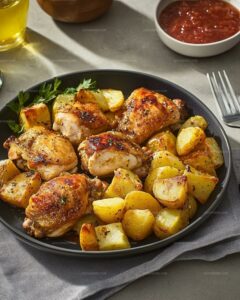 Golden Roasted Chicken with Honey Mustard & Citrus Potatoes Recipe