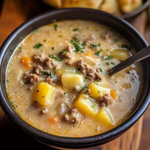 Cheesy Beef and Potato Soup Recipe