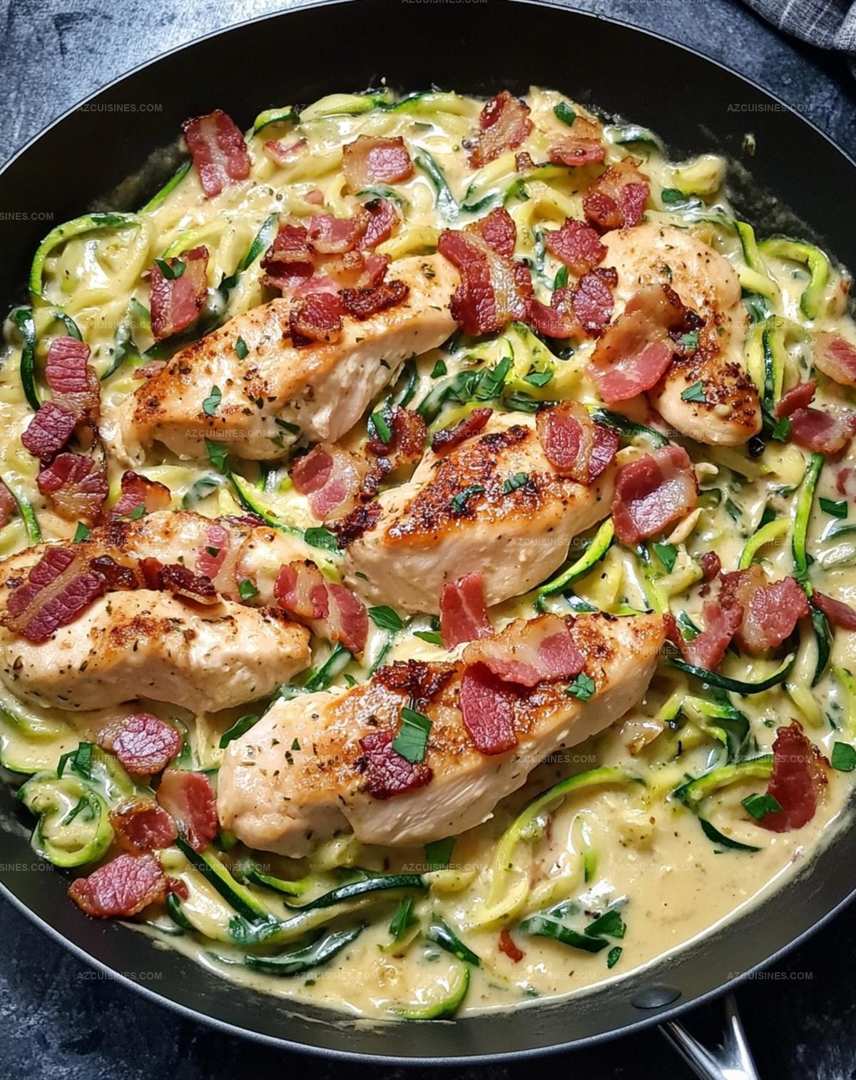 One-Pan Creamy Chicken and Bacon Zucchini Noodles Recipe