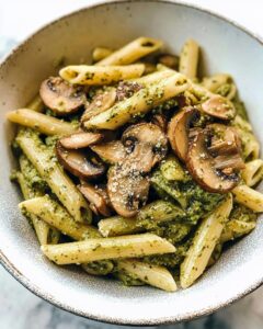 Simple Mushroom Penne with Walnut Pesto Recipe