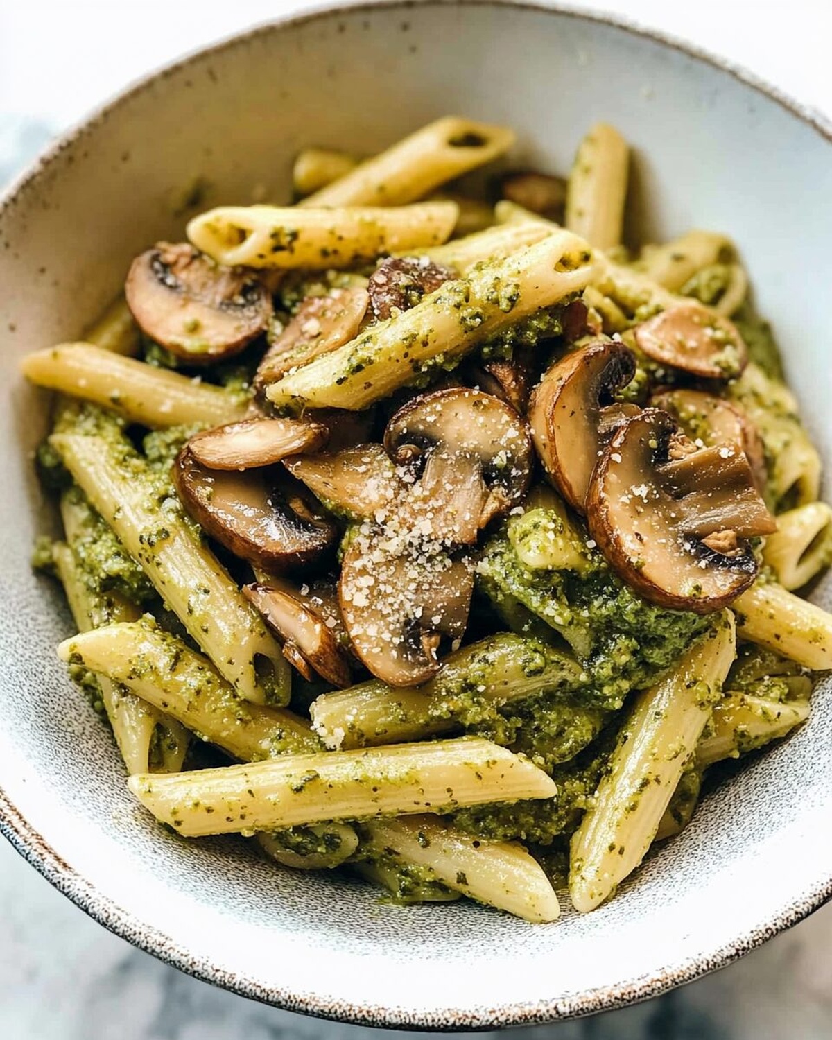 Simple Mushroom Penne with Walnut Pesto Recipe