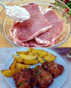 Crispy Soy-Glazed Pork with Parmesan Potato Boats Recipe