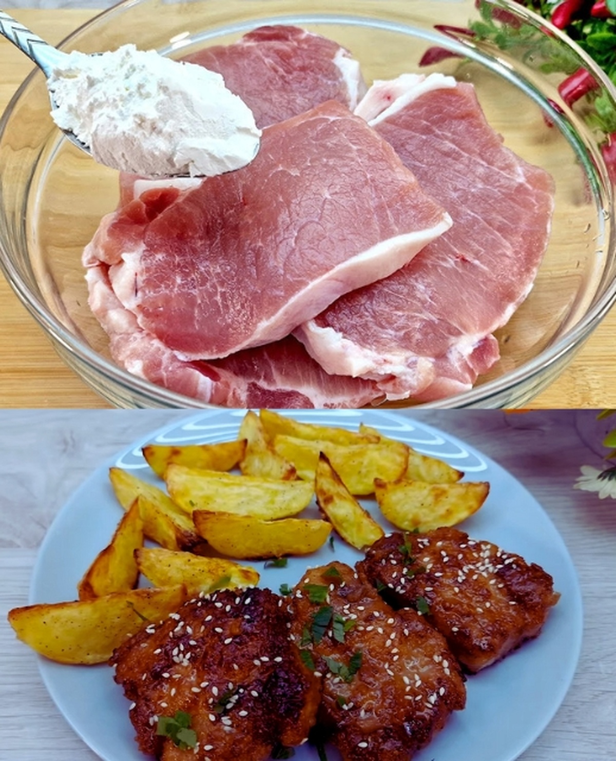 Crispy Soy-Glazed Pork with Parmesan Potato Boats Recipe