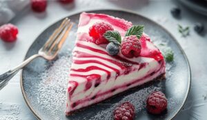 No-Bake Raspberry Yogurt Zebra Cake Recipe