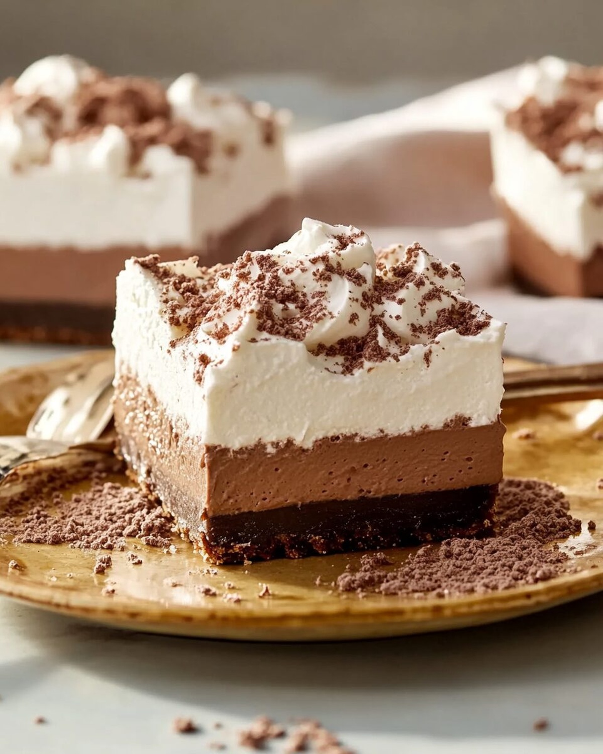 Decadent Chocolate French Silk Pie Bars with Whipped Cream Topping Recipe