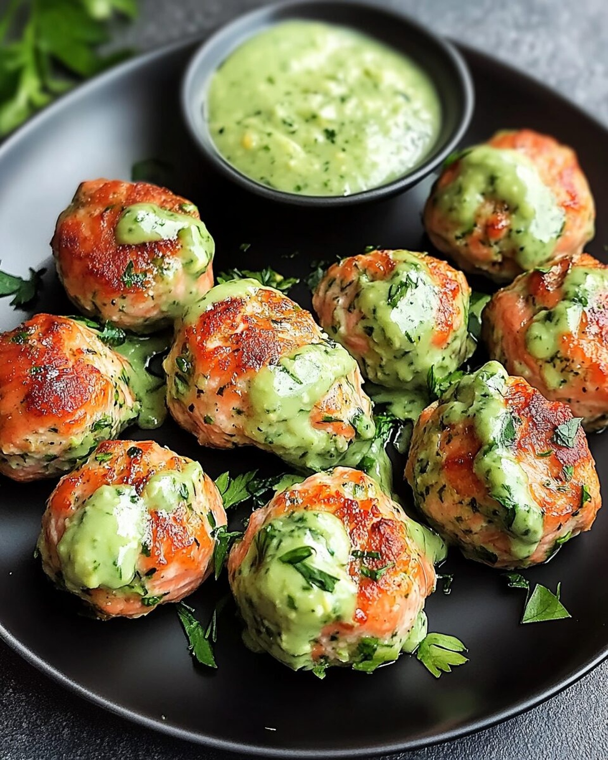 Golden Baked Salmon Bites with Velvety Avocado Drizzle Recipe