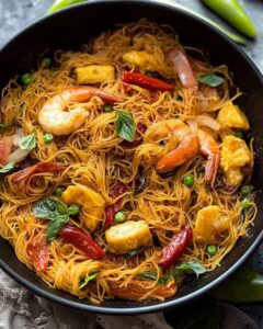 Fragrant Stir-Fried Singapore-Style Vermicelli with Shrimp and BBQ Pork Recipe